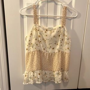 tan and white tank top with yellow flowers
